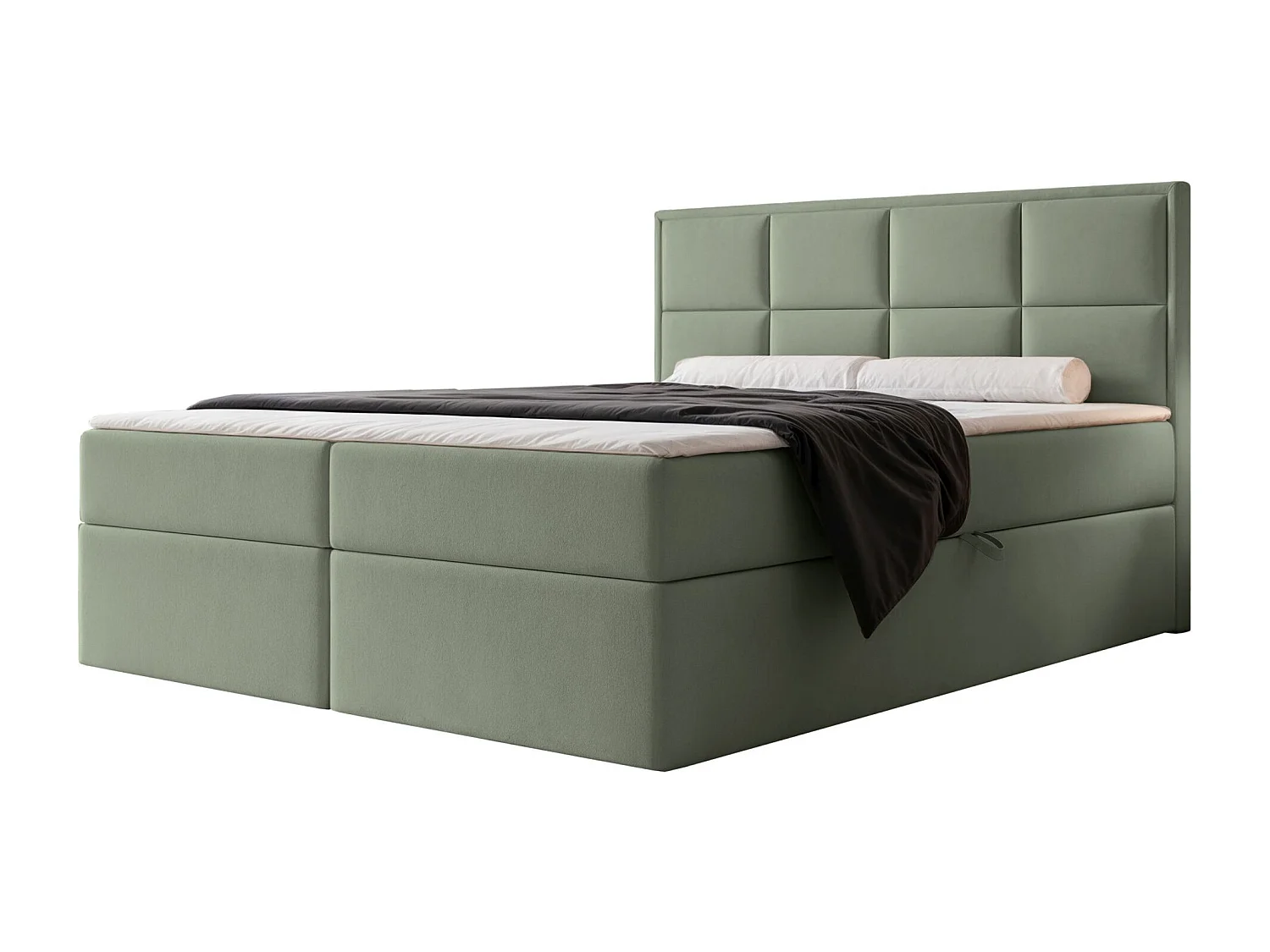 Lit continental - 160x200 cm - en tissu velours eucalyptus - SILENSIO