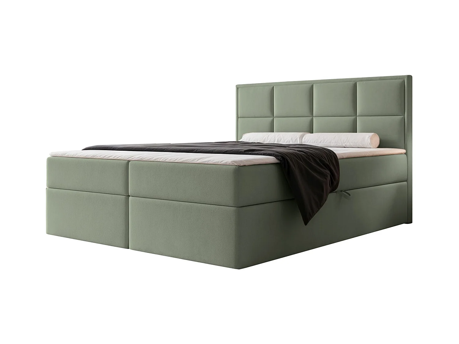 Lit continental - 140x200 cm - en tissu velours eucalyptus - SILENSIO