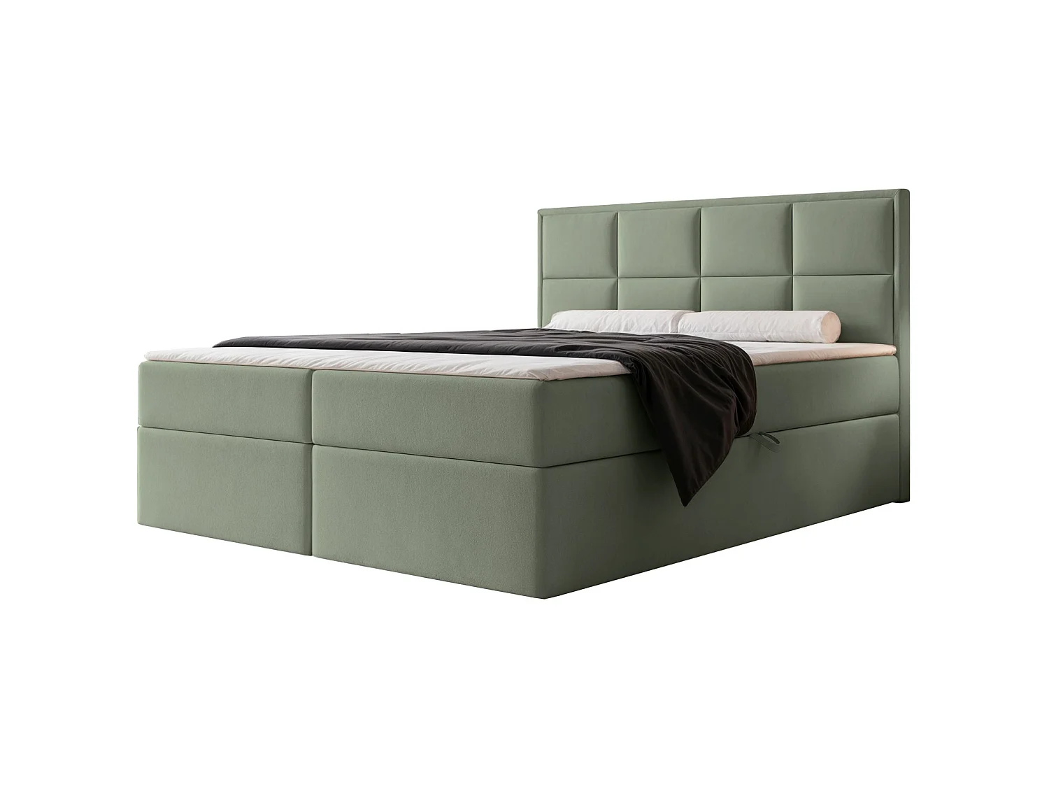 Lit continental - 180x200 cm - en tissu velours eucalyptus - SILENSIO