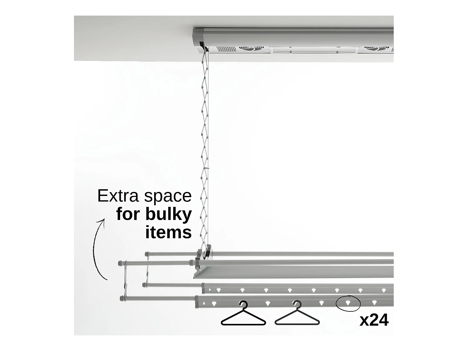 Séchoir électrique de plafond en aluminium avec télécommande – gris – 160x57x30 cm Air 150
