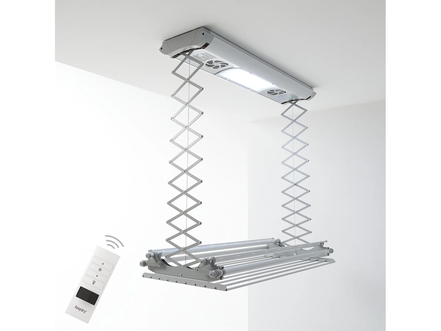 Séchoir électrique de plafond en aluminium avec télécommande – gris – 160x57x30 cm Air 150