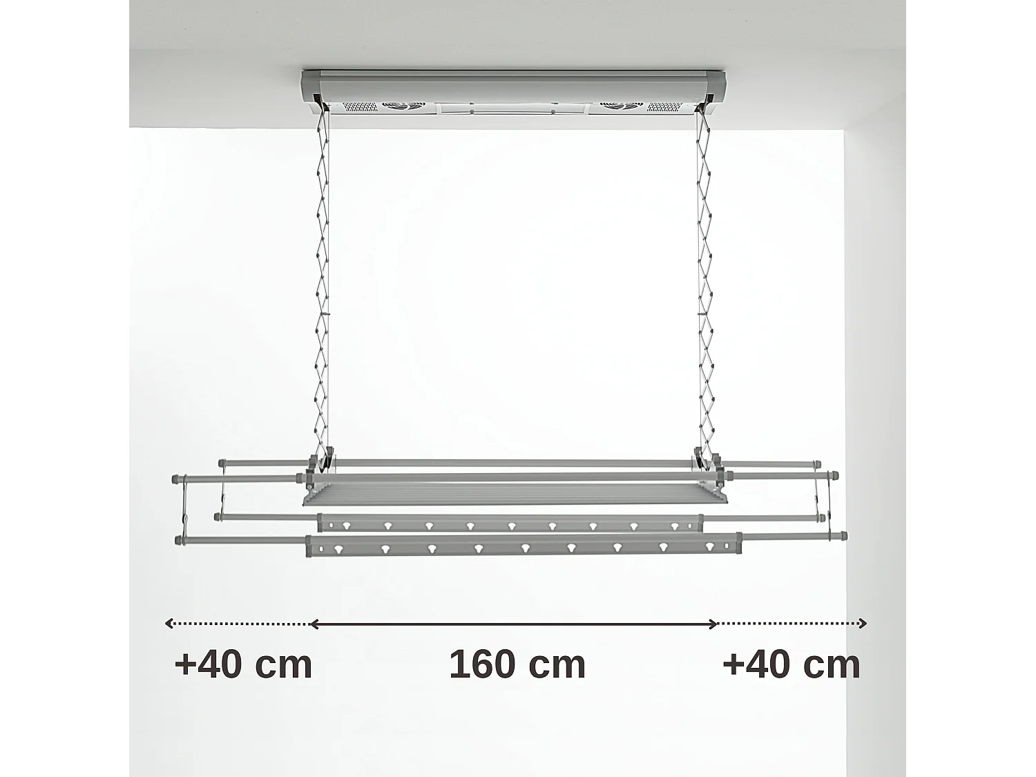 Séchoir électrique de plafond en aluminium avec télécommande – gris – 160x57x30 cm Air 150