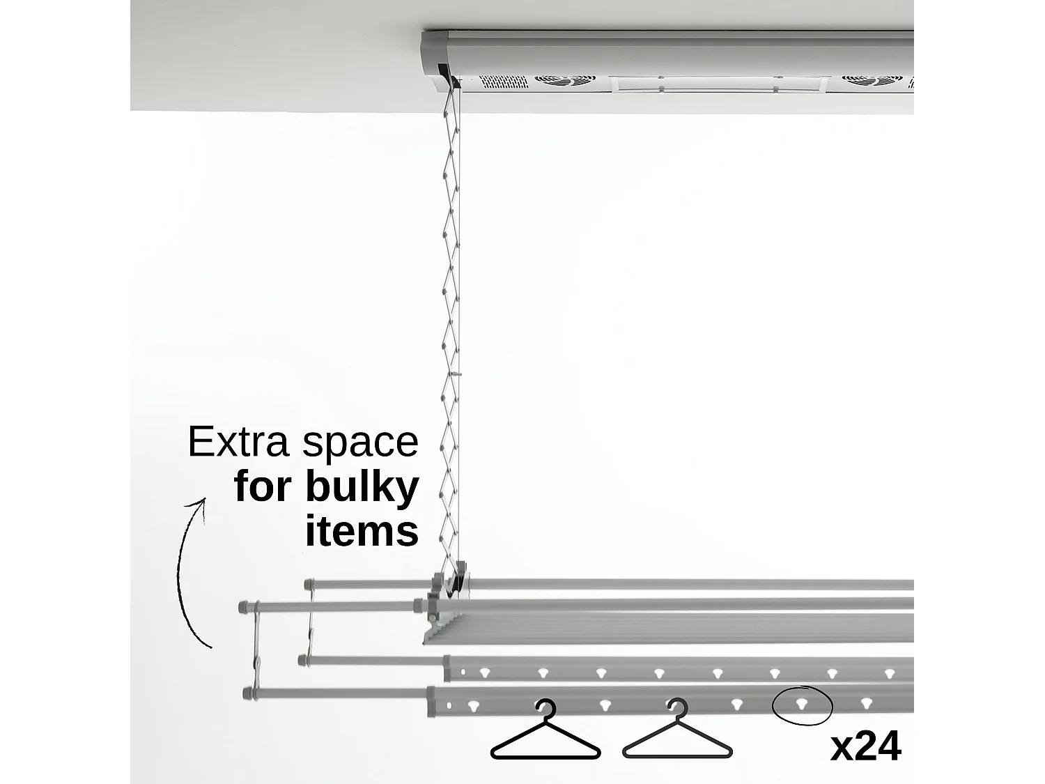 Séchoir électrique de plafond en aluminium avec télécommande – gris – 160x57x30 cm Air 150