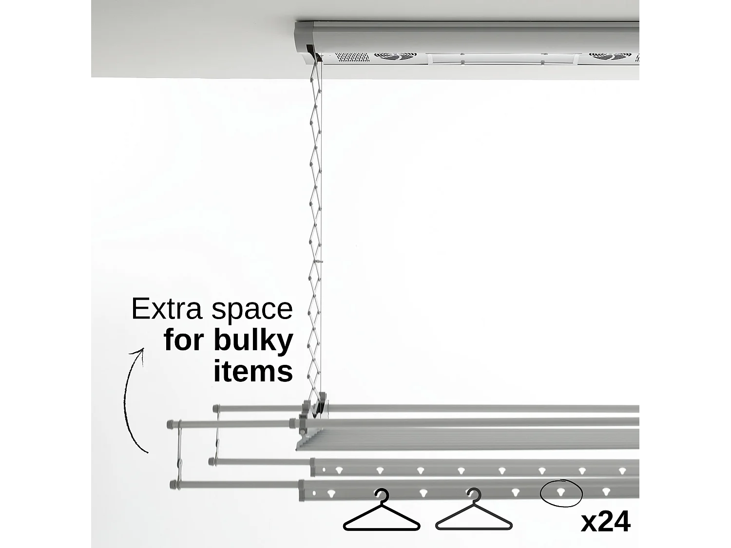 Séchoir électrique de plafond en aluminium avec télécommande – gris – 160x57x30 cm Air 150