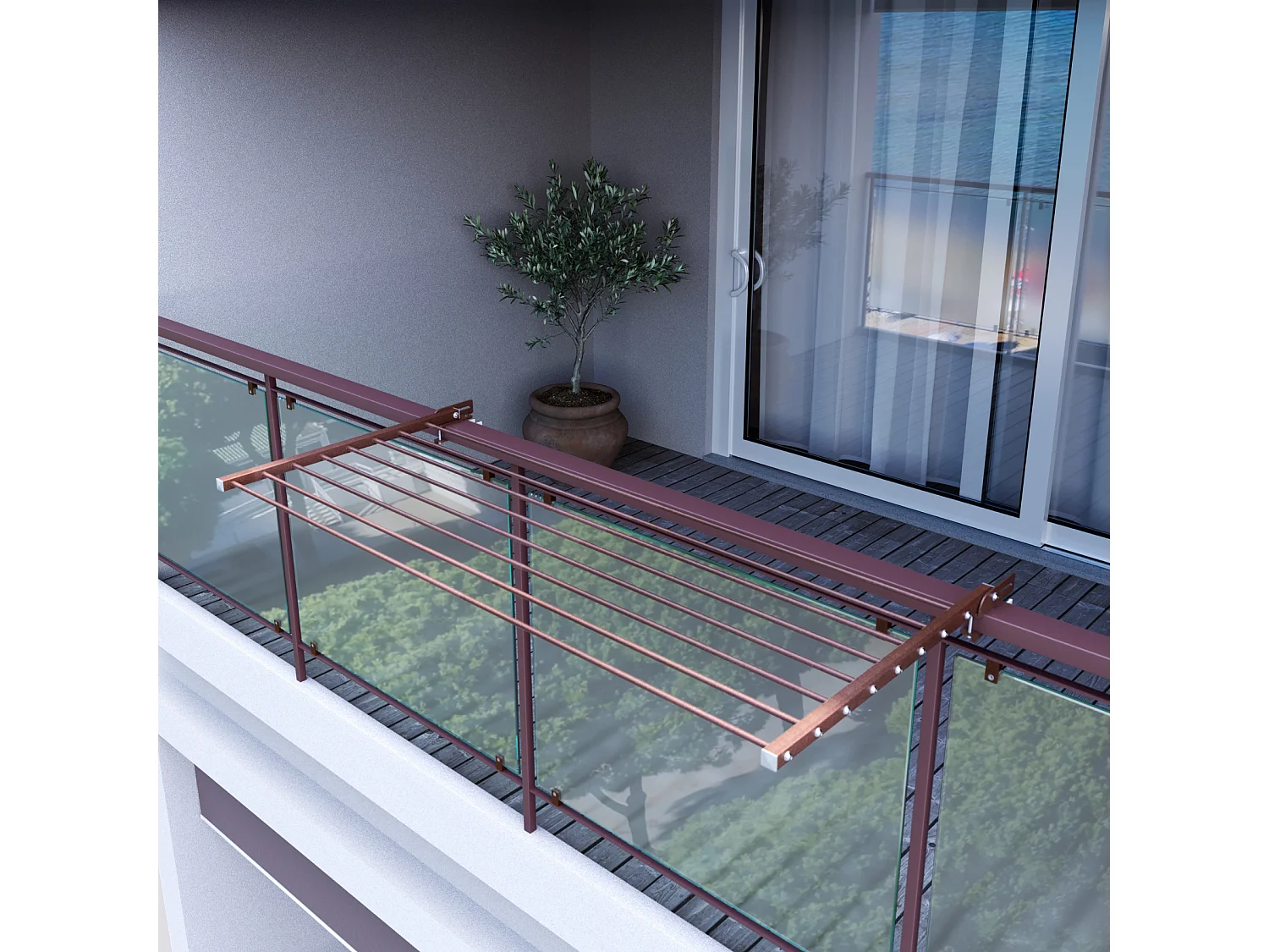 Étendoir balcon pliable et inclinable anti-rouille – corten – 82x63x8 cm DUO