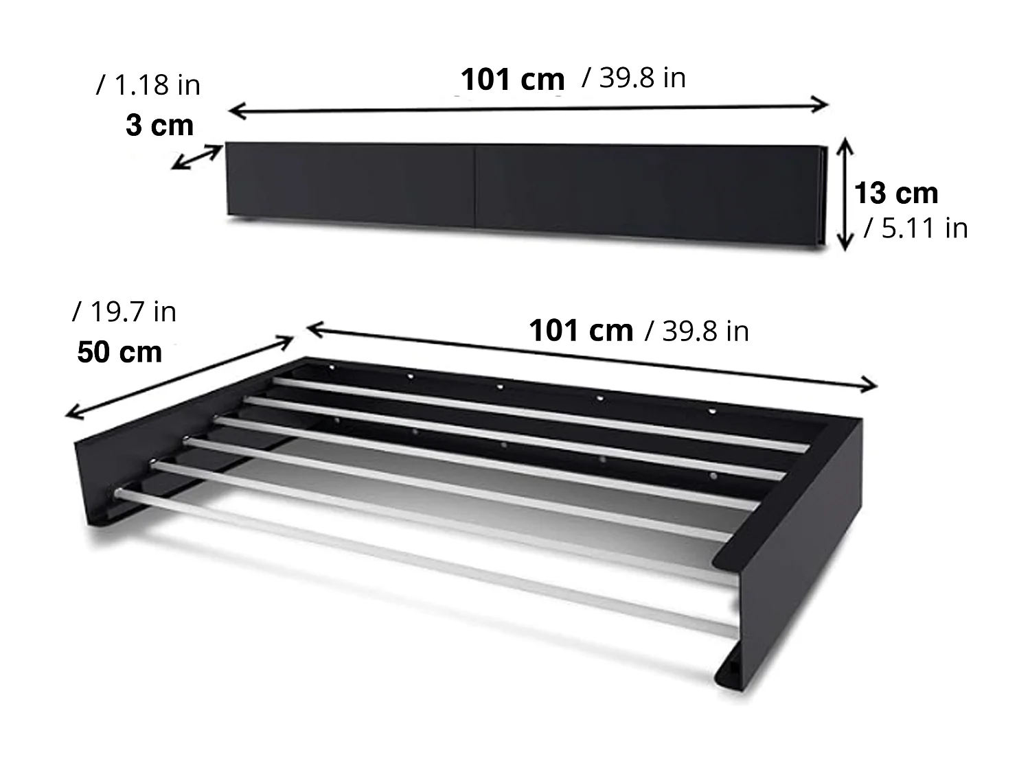 Étendoir mural rétractable en aluminium résistant – anthracite – 101x50x13 cm Hide 100