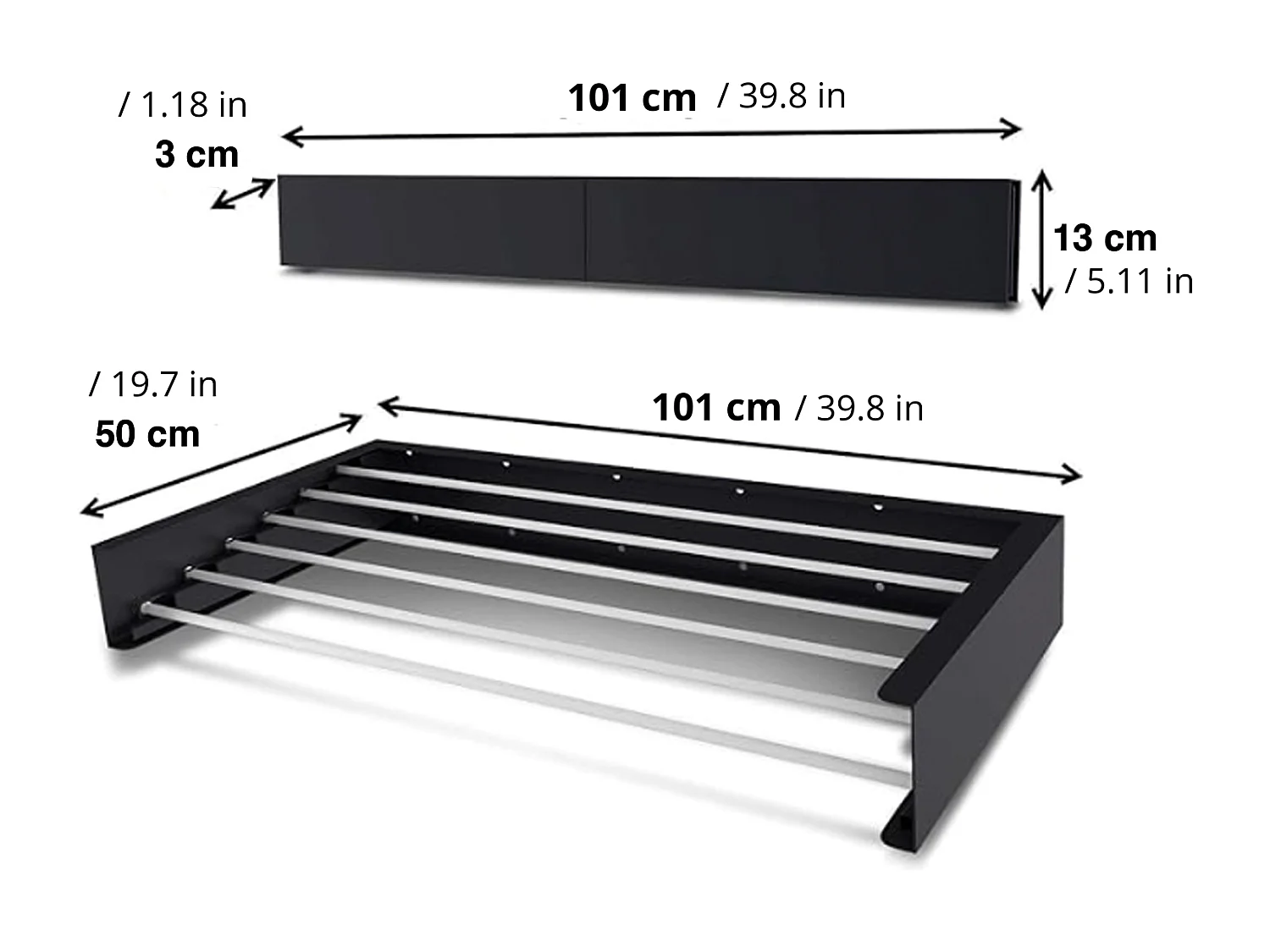 Étendoir mural rétractable en aluminium résistant – anthracite – 101x50x13 cm Hide 100