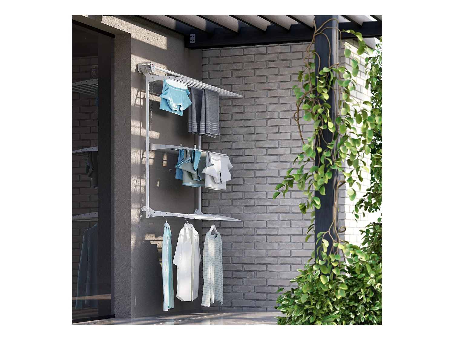 Étendoir mural 3 grilles pliable et réglable en hauteur – blanc – 88x52x137 cm Tower