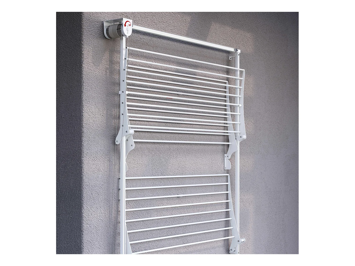 Étendoir mural 3 grilles pliable et réglable en hauteur – blanc – 88x52x137 cm Tower