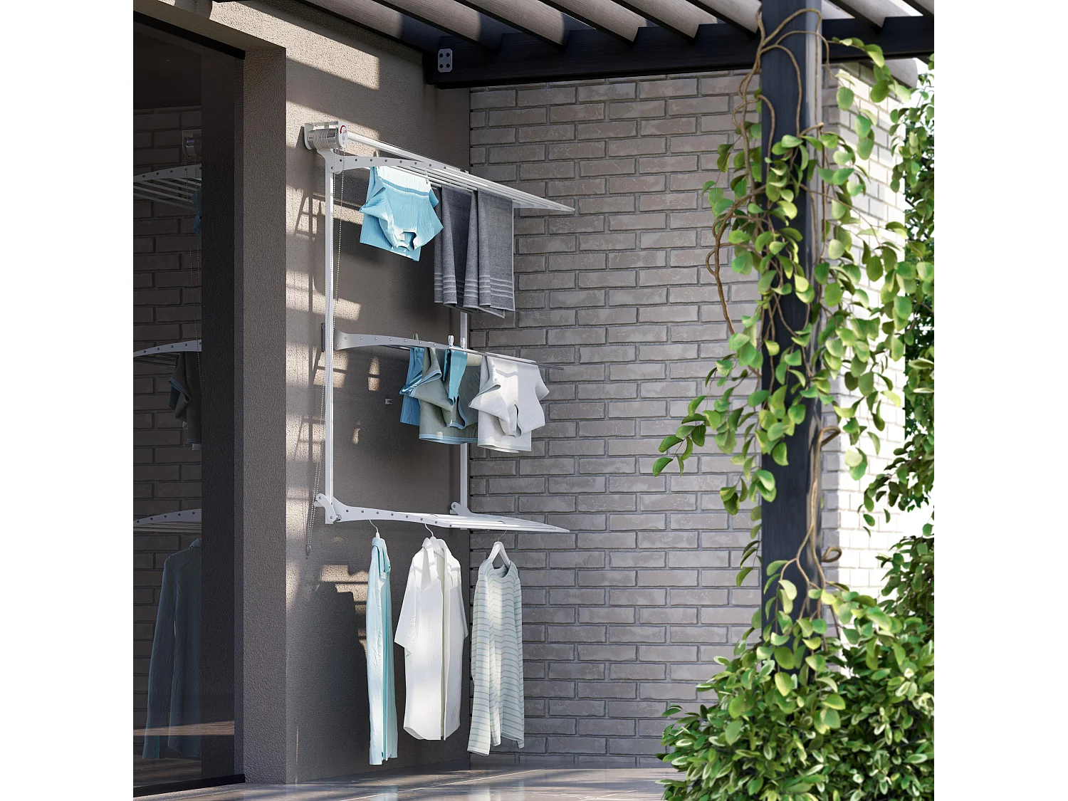 Étendoir mural 3 grilles pliable et réglable en hauteur – blanc – 88x52x137 cm Tower