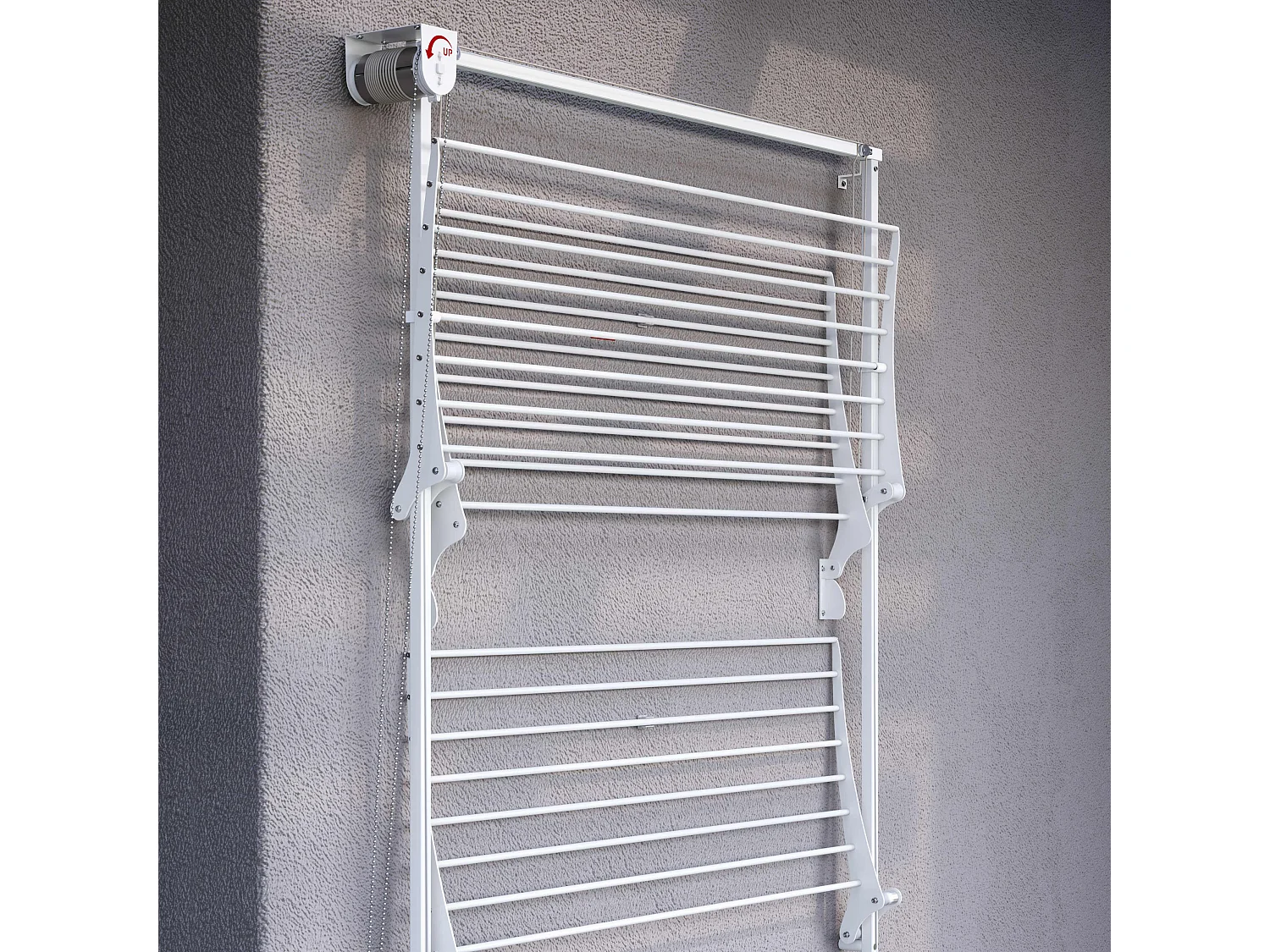 Étendoir mural 3 grilles pliable et réglable en hauteur – blanc – 88x52x137 cm Tower