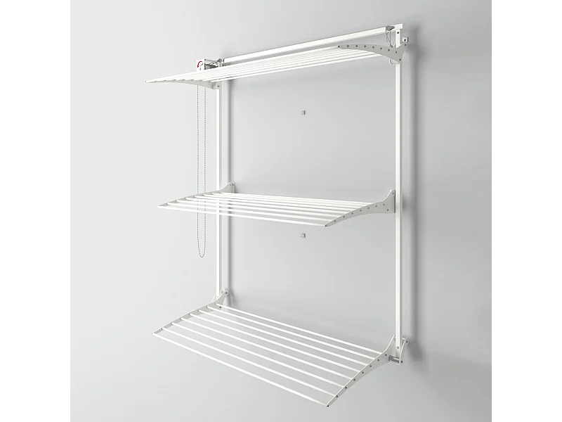 Étendoir mural 3 grilles pliable et réglable en hauteur – blanc – 88x52x137 cm Tower