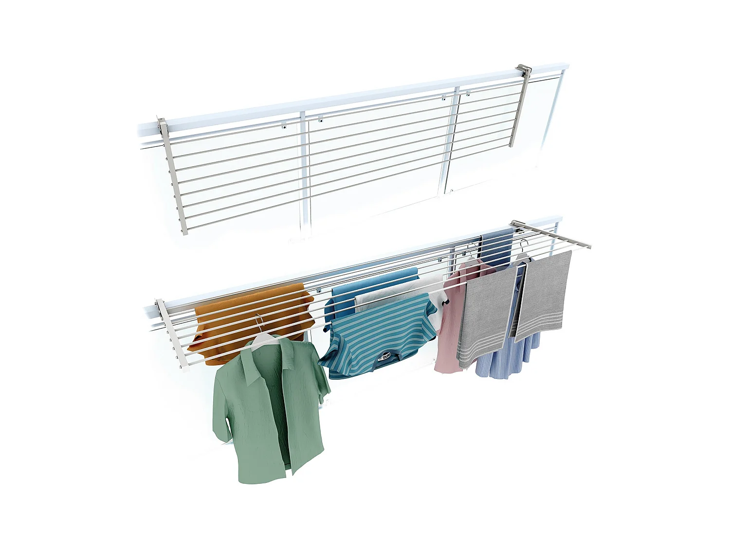 Étendoir balcon pliable et inclinable pour extérieur – blanc – 202x63x8 cm DUO