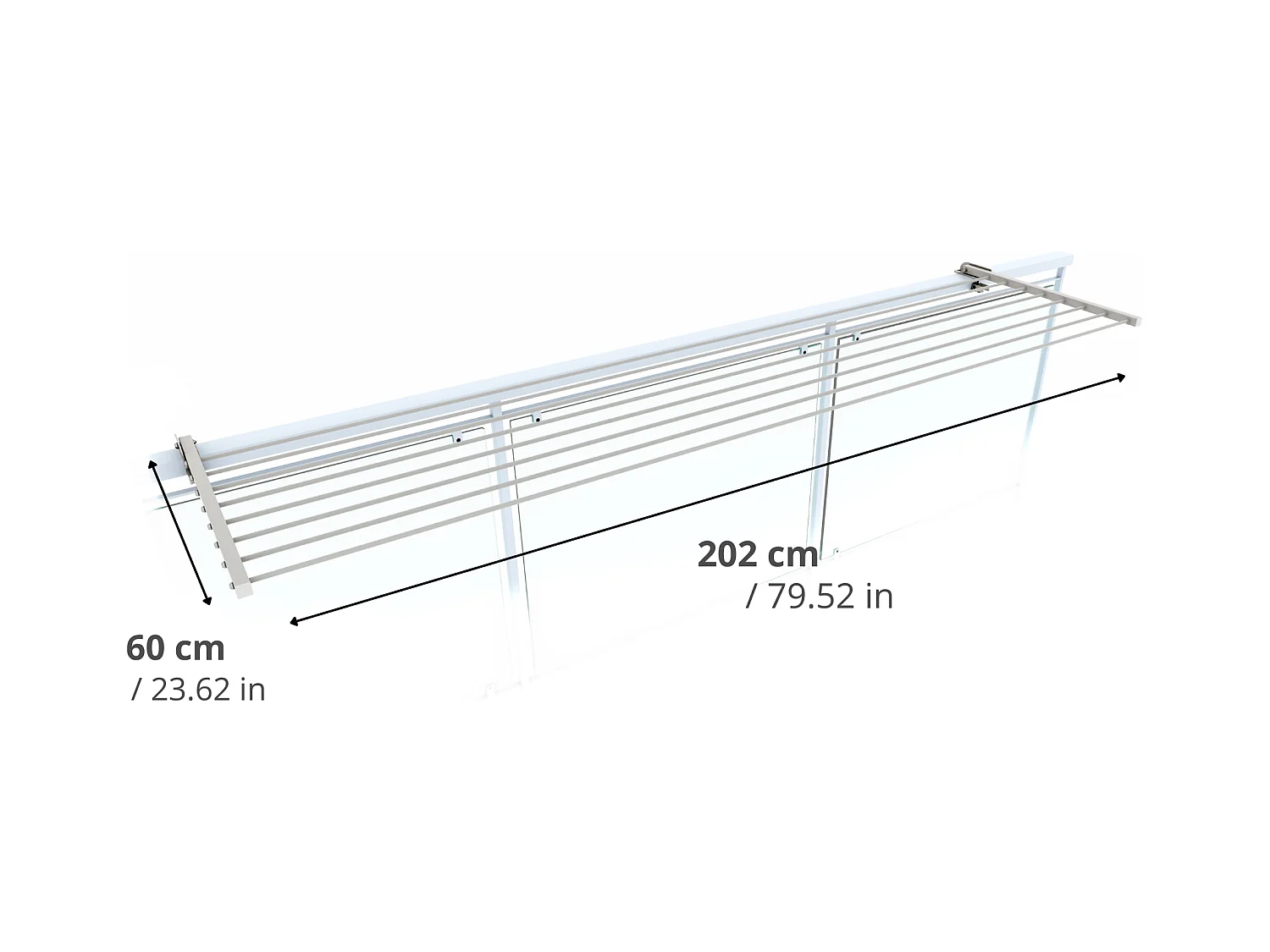 Étendoir balcon pliable et inclinable pour extérieur – blanc – 202x63x8 cm DUO