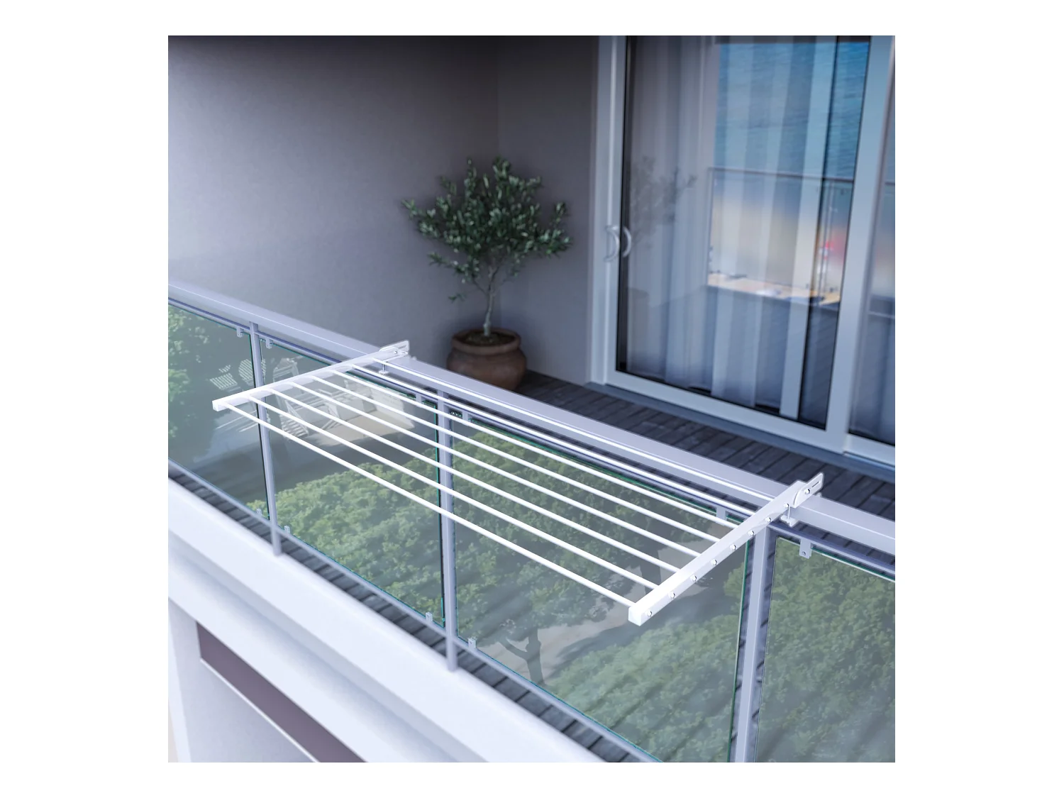 Étendoir balcon pliable et inclinable pour extérieur – blanc – 202x63x8 cm DUO