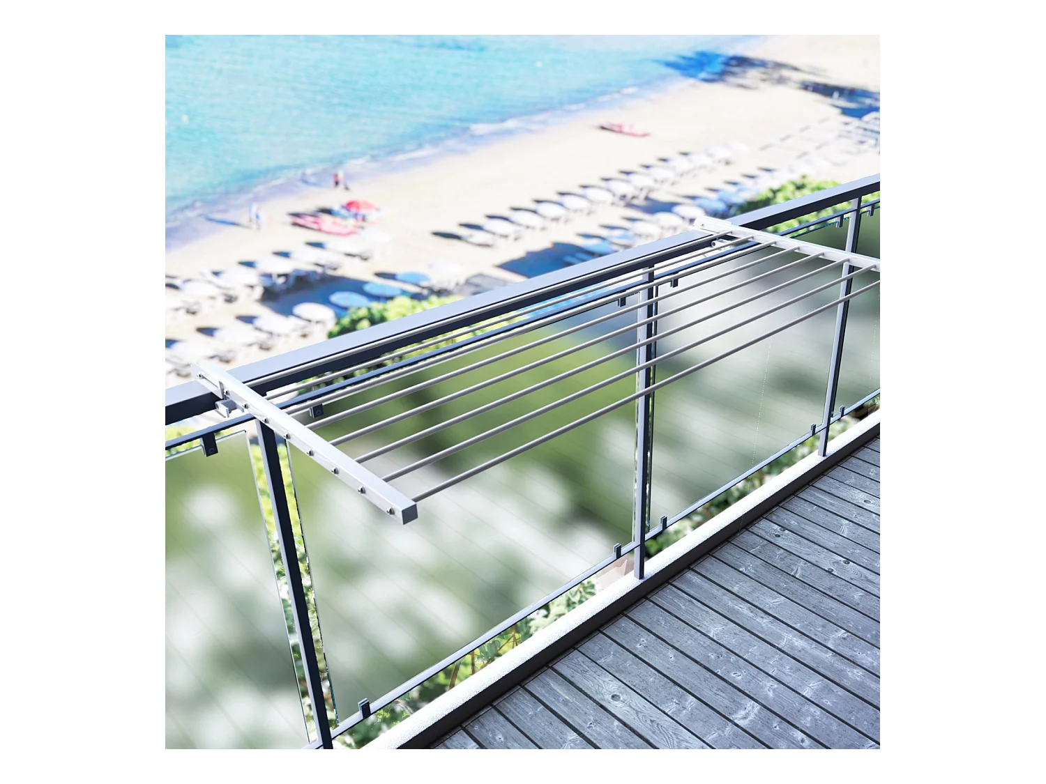 Étendoir balcon pliable et inclinable pour extérieur – blanc – 202x63x8 cm DUO