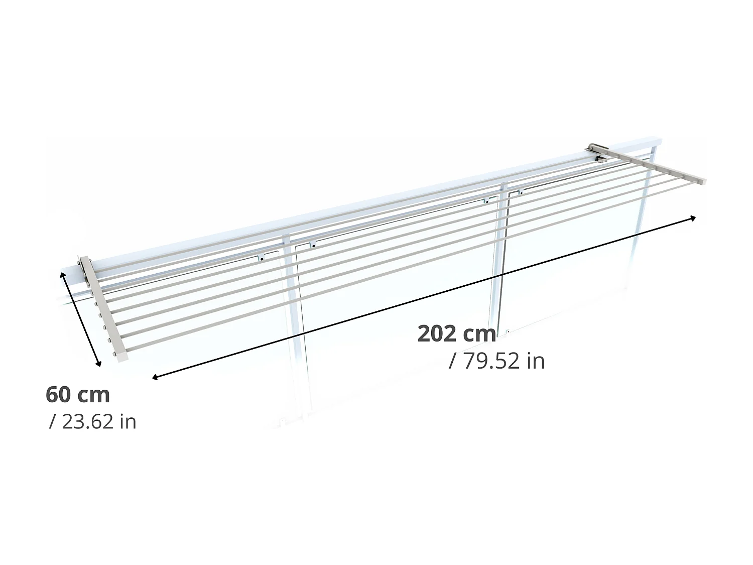 Étendoir balcon pliable et inclinable pour extérieur – blanc – 202x63x8 cm DUO