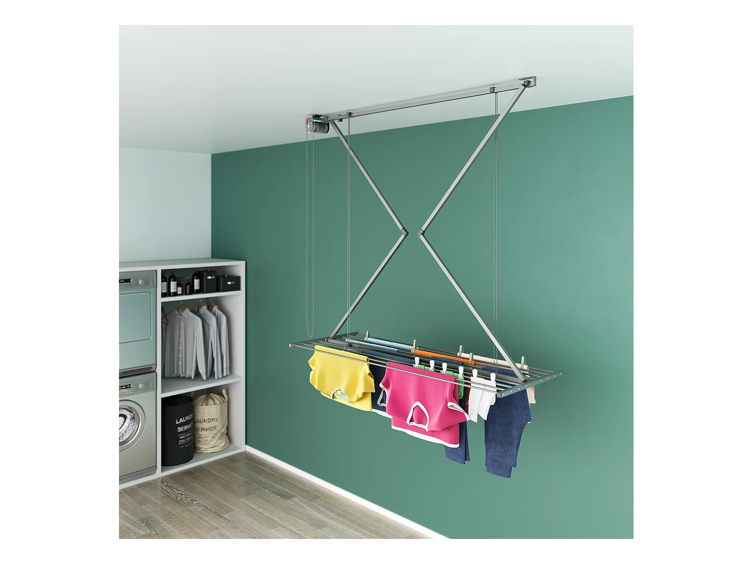 Étendoir de plafond manuel en aluminium résistant – gris – 152x54x25 cm Mini 150