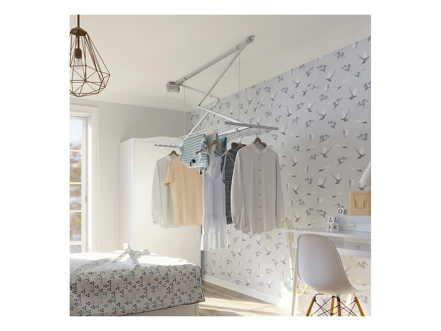 Étendoir de plafond manuel en aluminium résistant – gris – 152x54x25 cm Mini 150