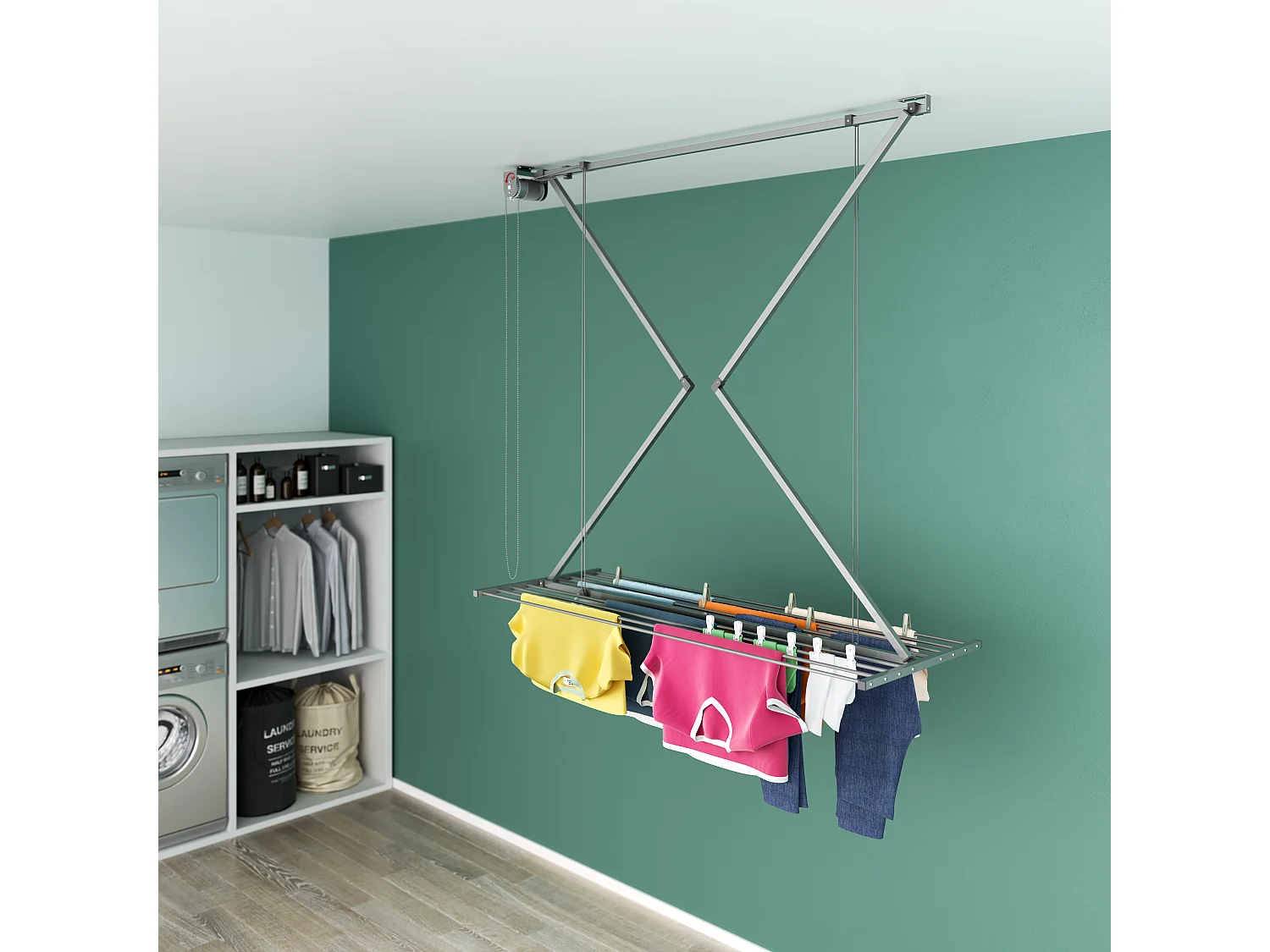 Étendoir de plafond manuel en aluminium résistant – gris – 152x54x25 cm Mini 150