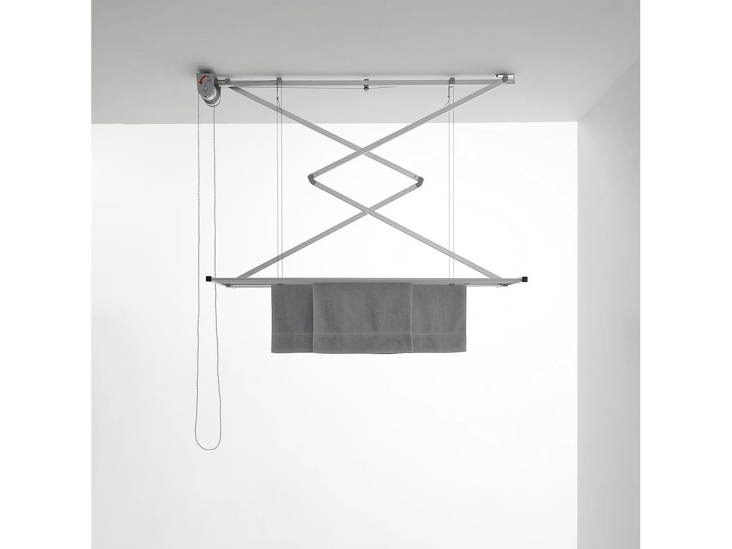 Étendoir de plafond manuel en aluminium résistant – gris – 152x54x25 cm Mini 150