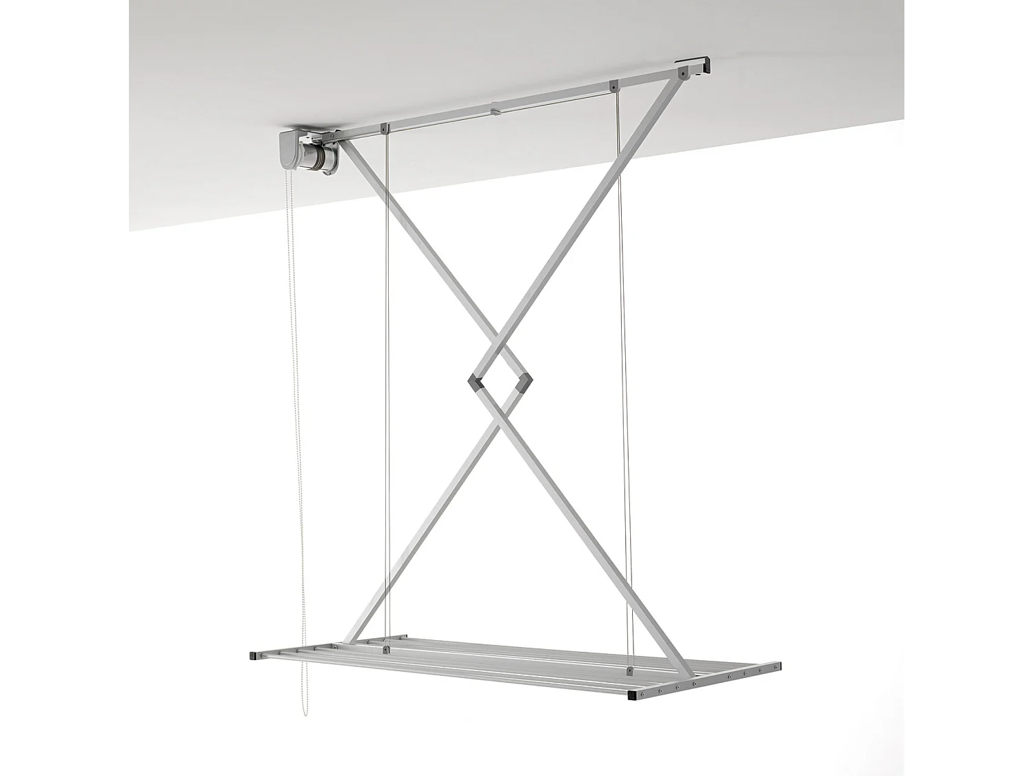 Étendoir de plafond manuel en aluminium résistant – gris – 152x54x25 cm Mini 150
