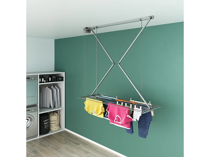 Étendoir de plafond manuel en aluminium résistant – gris – 152x54x25 cm Mini 150