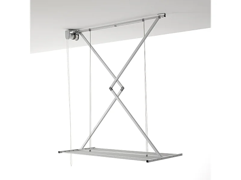 Étendoir de plafond manuel en aluminium résistant – gris – 152x54x25 cm Mini 150