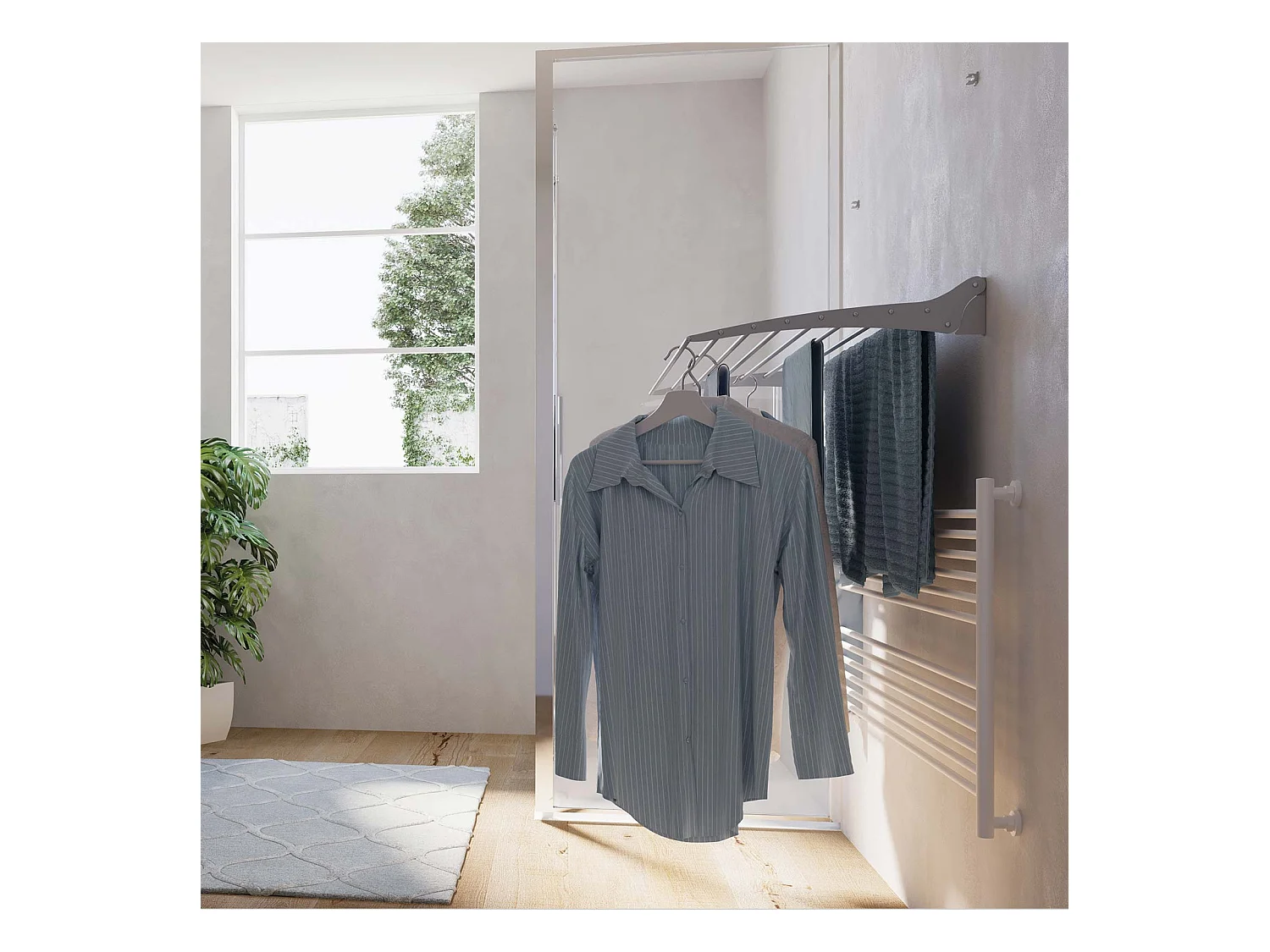 Étendoir à linge mural en aluminium résistant – gris – 100x50x10 cm Fold 100