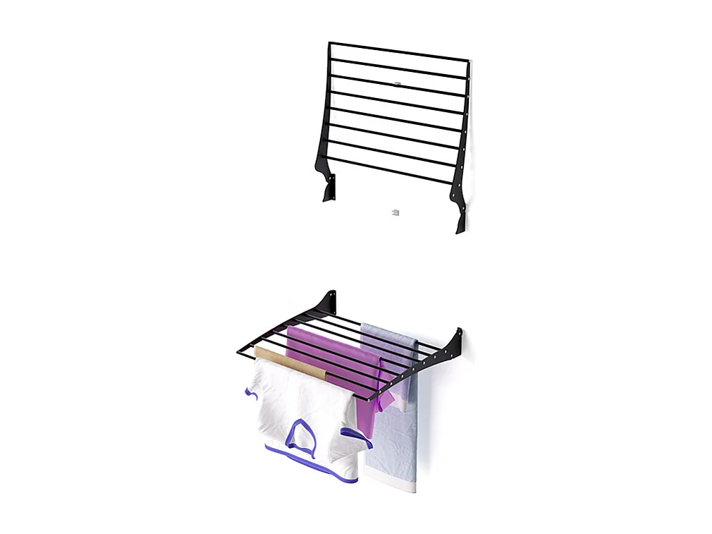 Étendoir à linge mural pour intérieur et extérieur – noir – 60x50x10 cm Fold 60