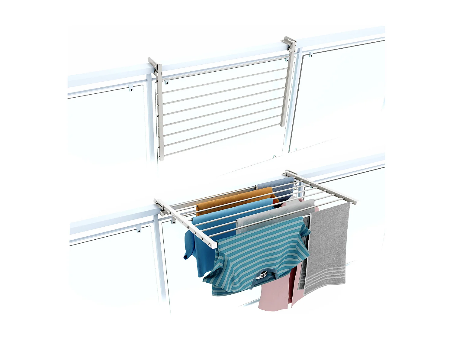 Étendoir balcon pliable et inclinable anti-rouille – blanc – 82x63x8 cm DUO