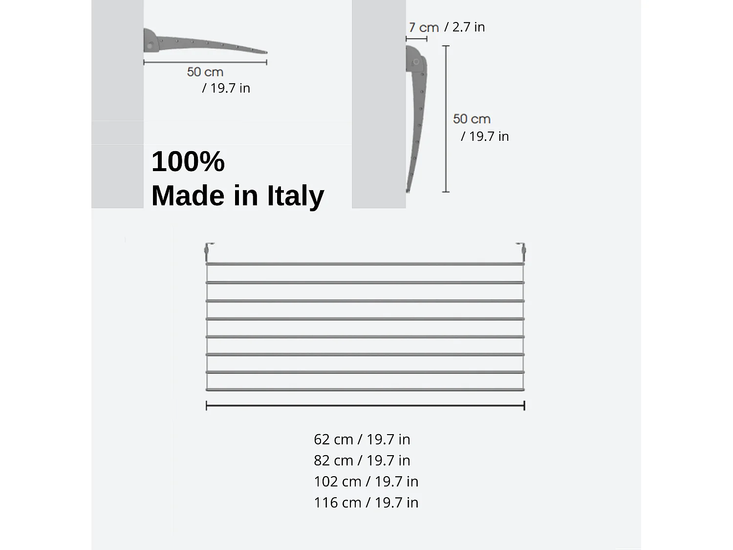 Étendoir à linge mural en aluminium résistant – gris – 82x50x10 cm Fold Down 80