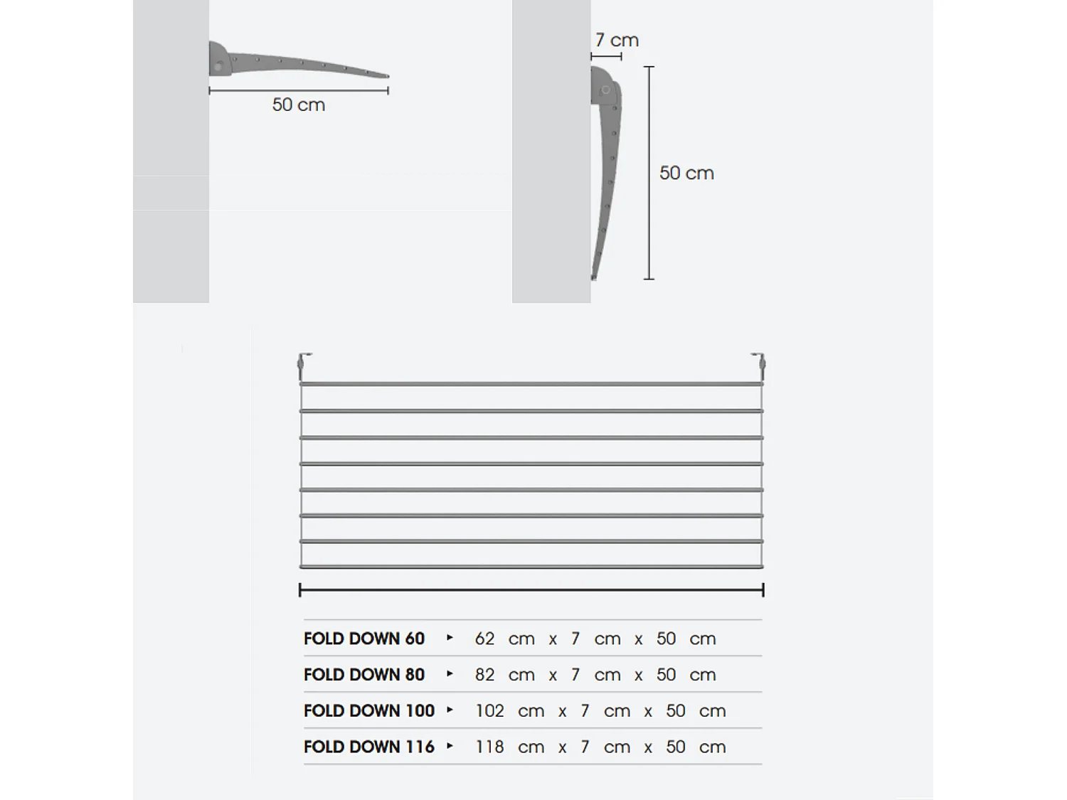 Étendoir à linge mural en aluminium résistant – blanc – 100x50x10 cm Fold Down 100
