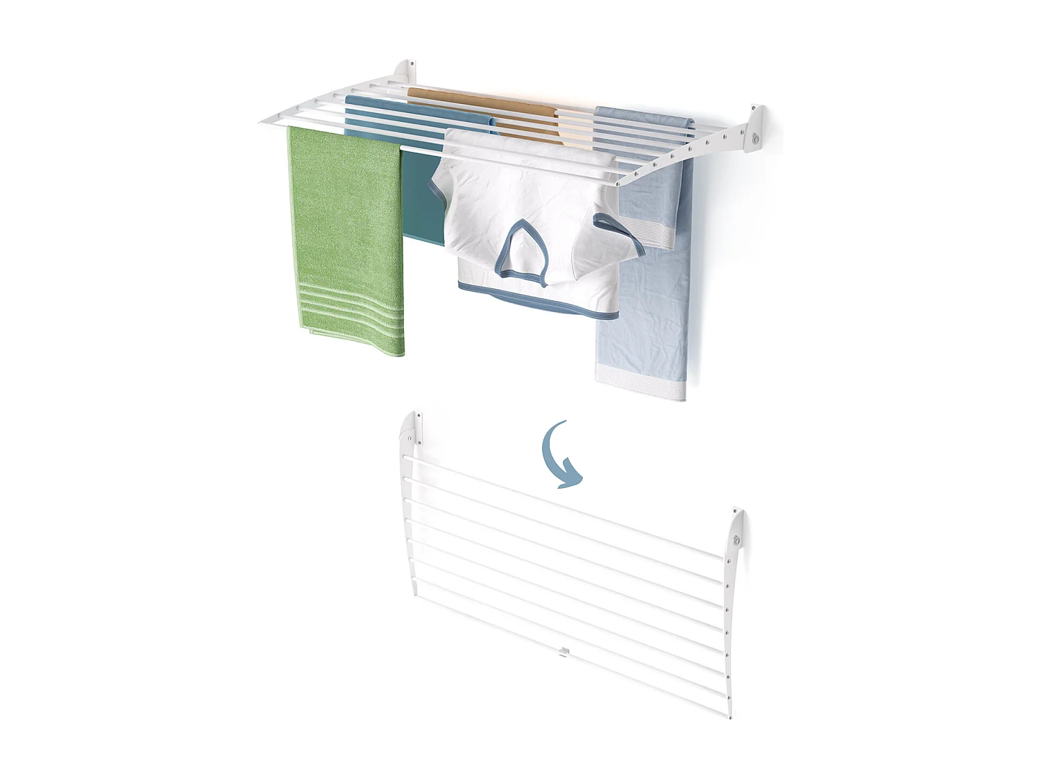 Étendoir à linge mural en aluminium résistant – blanc – 100x50x10 cm Fold Down 100