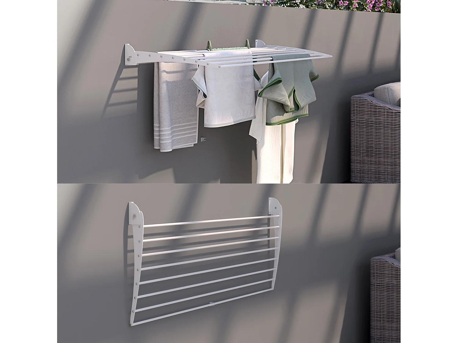 Étendoir à linge mural en aluminium résistant – blanc – 100x50x10 cm Fold Down 100