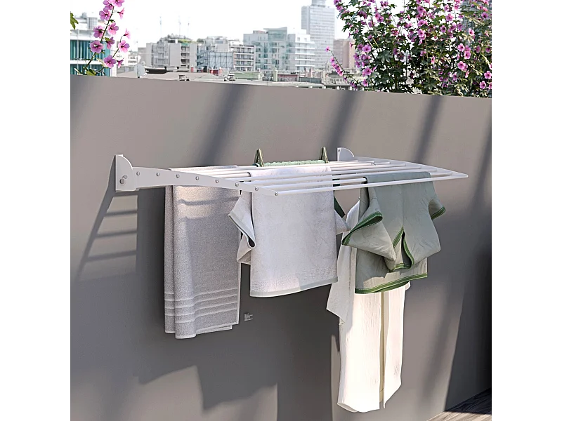 Étendoir à linge mural en aluminium résistant – blanc – 100x50x10 cm Fold Down 100