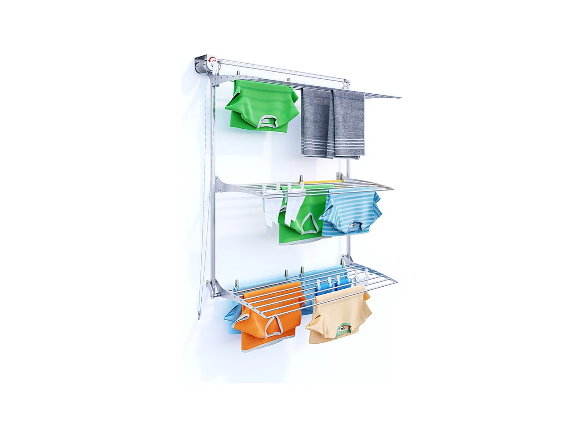 Étendoir mural 3 grilles aluminium résistant – gris – 128x52x137 cm Tower