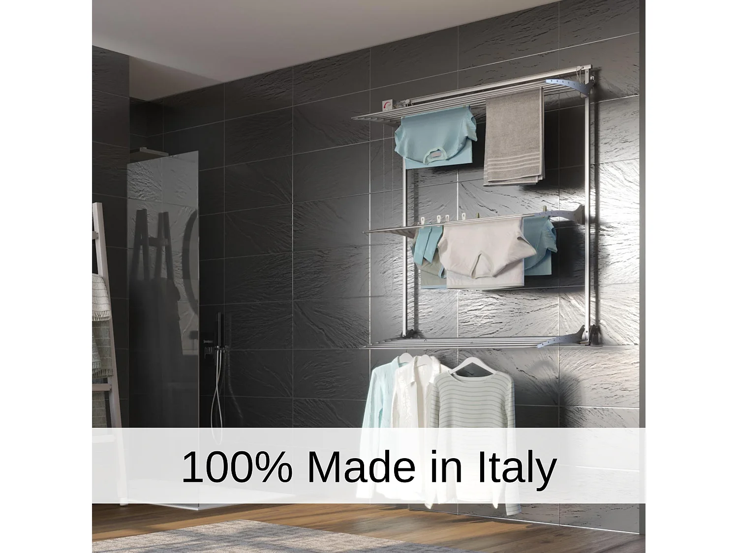 Étendoir mural 3 grilles aluminium résistant – gris – 128x52x137 cm Tower