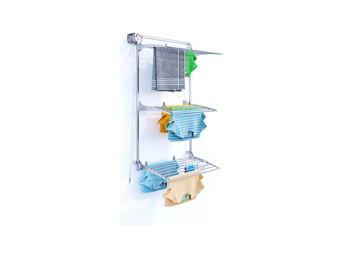 Étendoir mural 3 grilles pour intérieur et extérieur – gris – 88x52x137 cm Tower