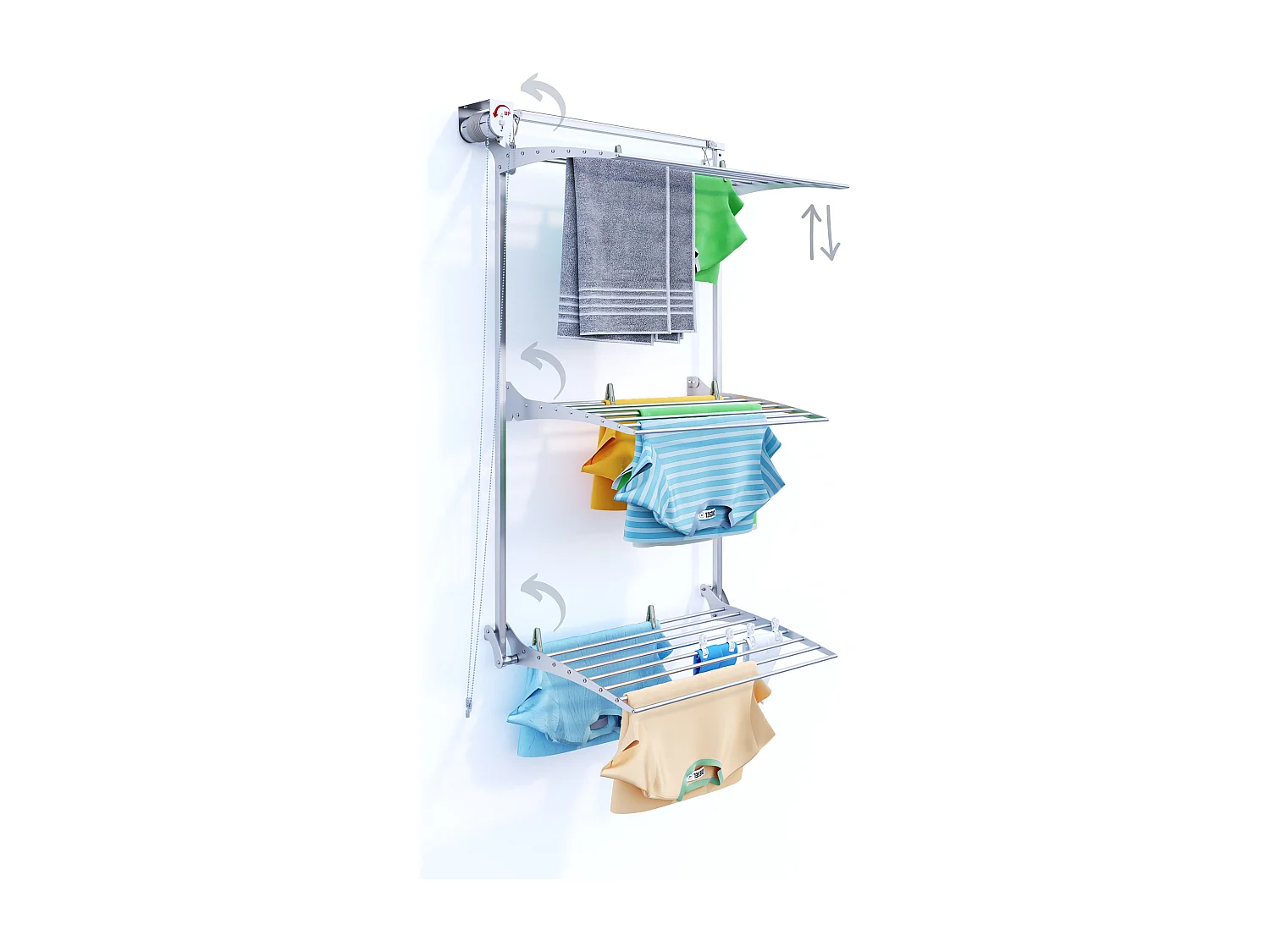 Étendoir mural 3 grilles pour intérieur et extérieur – gris – 88x52x137 cm Tower