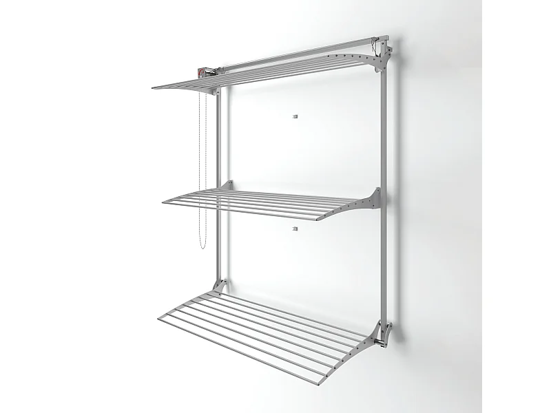 Étendoir mural 3 grilles pour intérieur et extérieur – gris – 88x52x137 cm Tower
