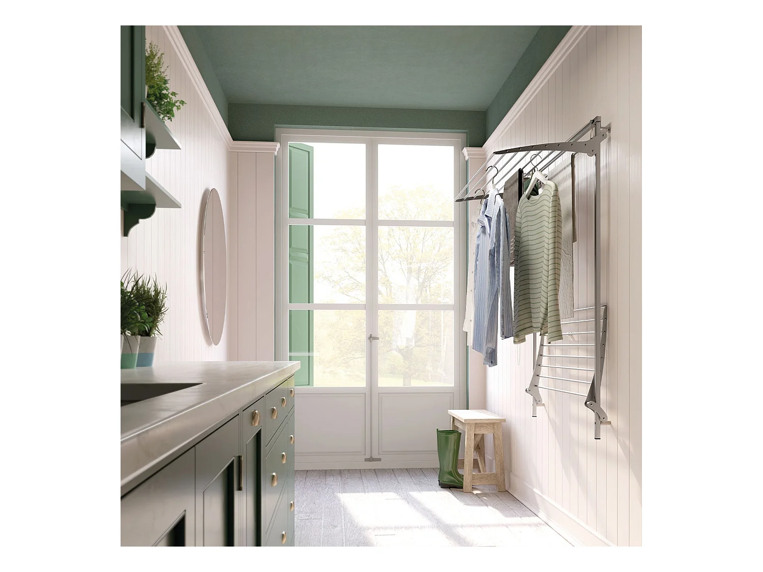 Étendoir mural 2 grilles pour intérieur et extérieur – gris – 128x52x137 cm Wall Plus