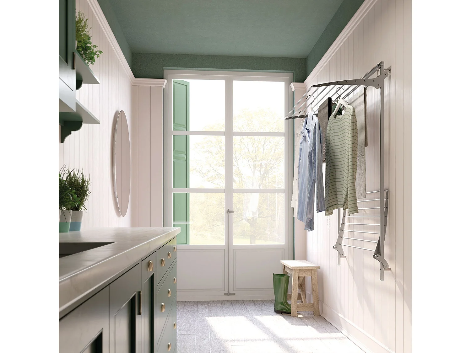 Étendoir mural 2 grilles pour intérieur et extérieur – gris – 128x52x137 cm Wall Plus