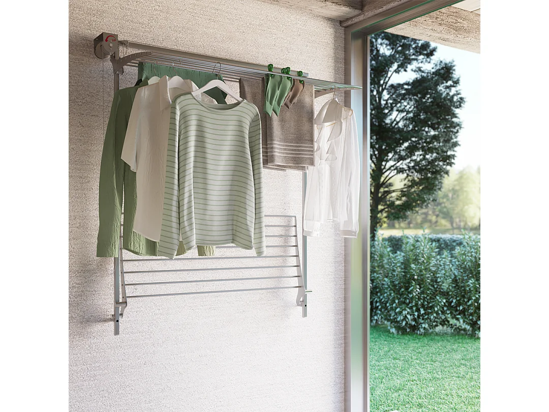 Étendoir mural 2 grilles pour intérieur et extérieur – gris – 128x52x137 cm Wall Plus