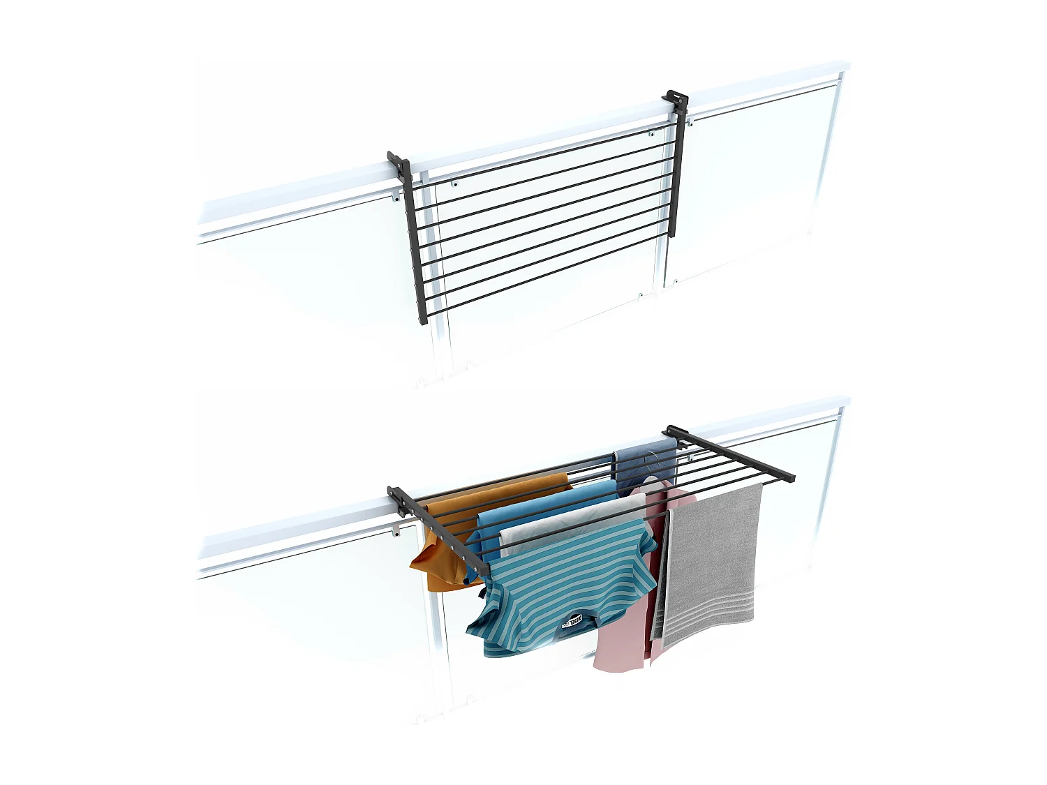 Étendoir balcon pliable et inclinable pour extérieur – antracite – 102x63x8 cm DUO