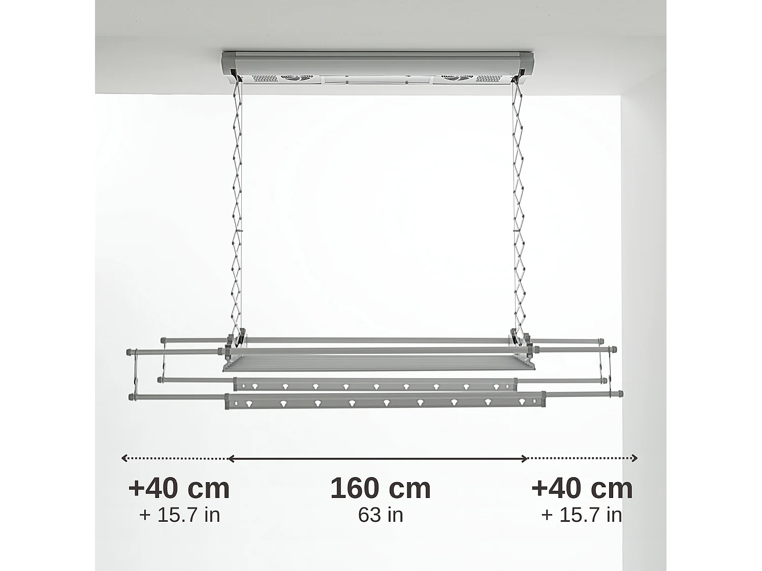 Étendoir électrique mur ou plafond en aluminium résistant – gris – 122x57x30 cm Air 120
