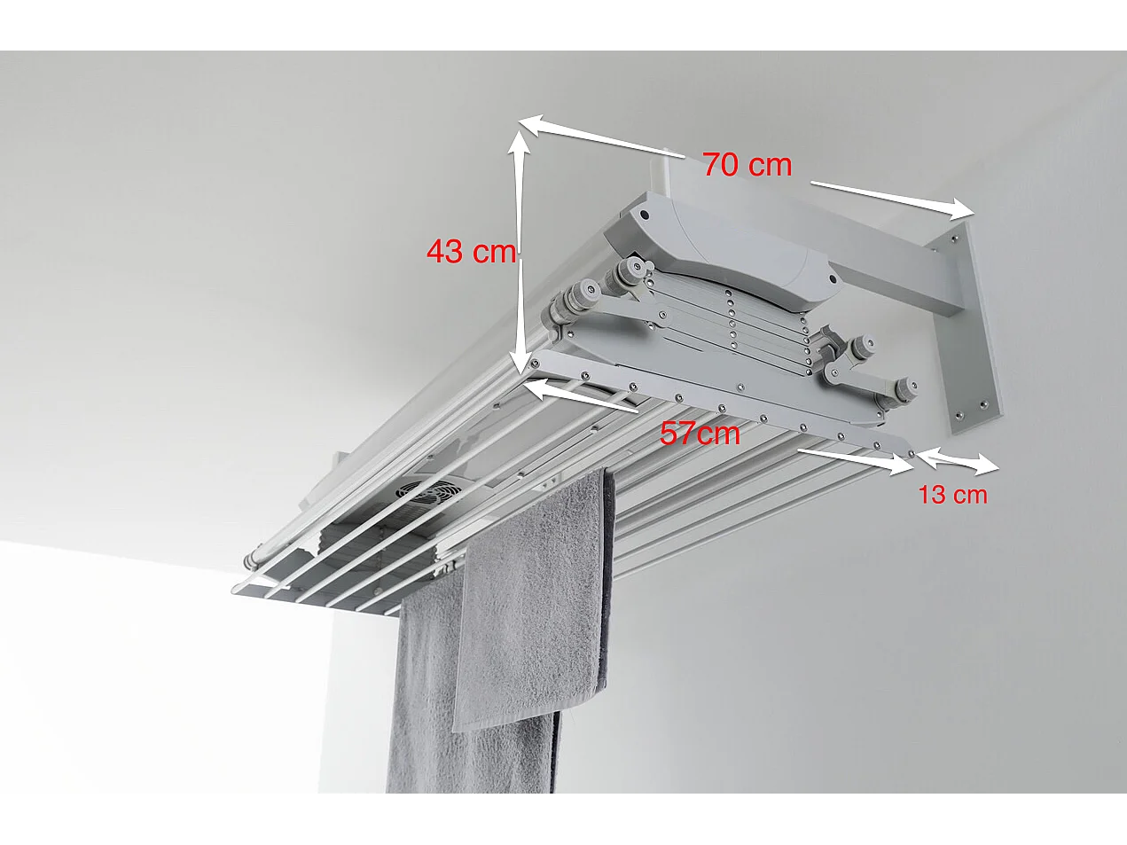 Étendoir électrique mur ou plafond en aluminium résistant – gris – 122x57x30 cm Air 120