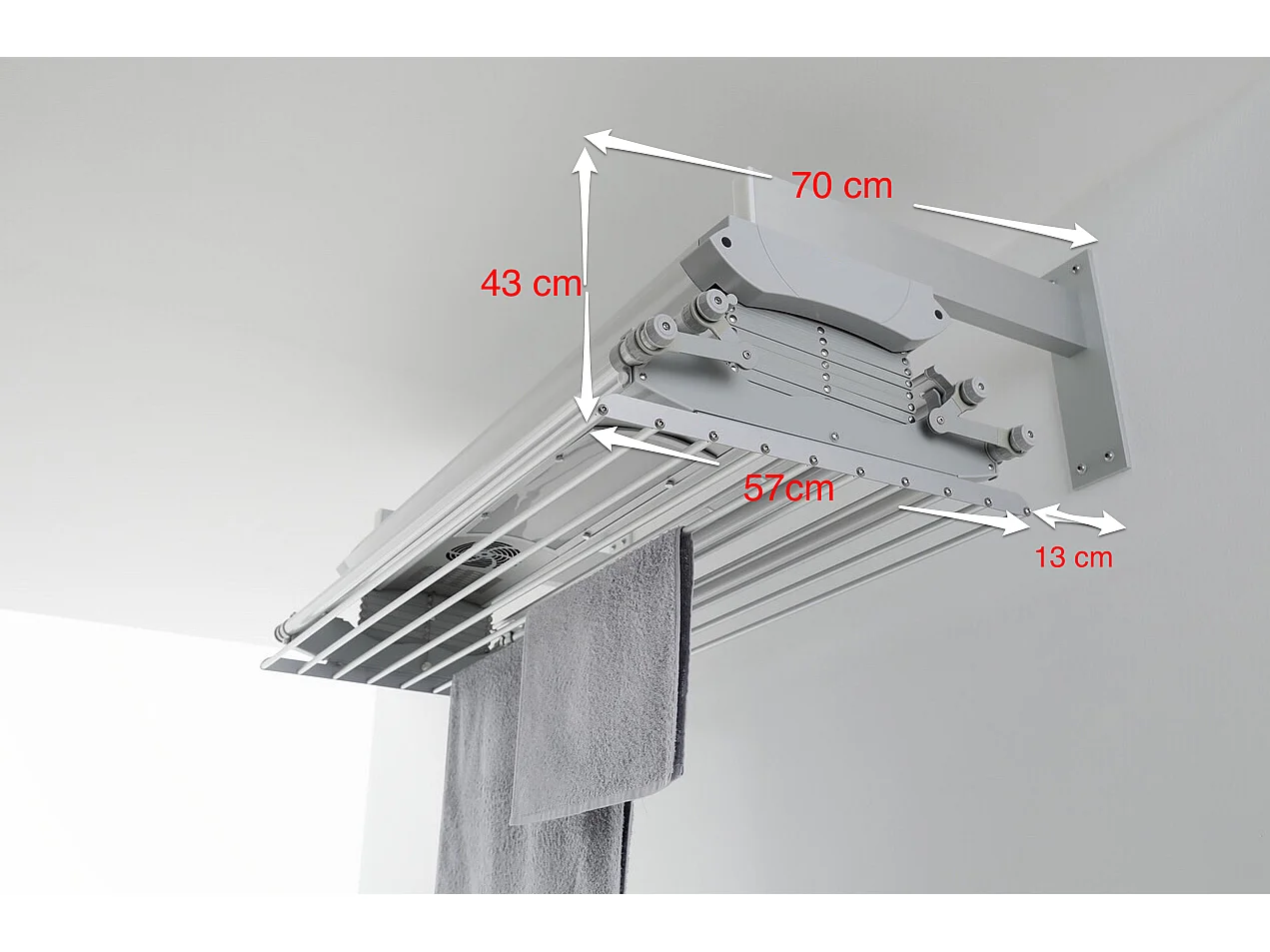 Étendoir électrique mur ou plafond en aluminium résistant – gris – 122x57x30 cm Air 120