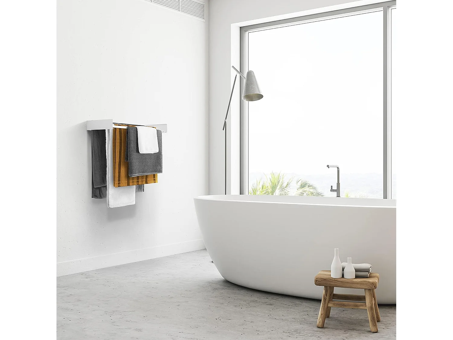 Étendoir mural rétractable en aluminium résistant – blanc – 71x35x13 cm Hide 70