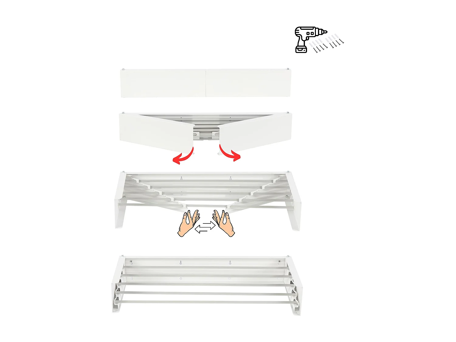 Étendoir mural rétractable en aluminium résistant – blanc – 71x35x13 cm Hide 70